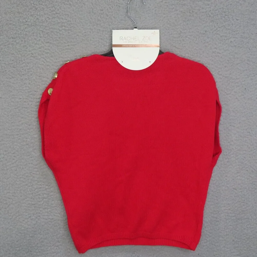 Rachel Zoe Knit Boxy Sweater Headband Set Large Red Short Sleeve Button Details‎